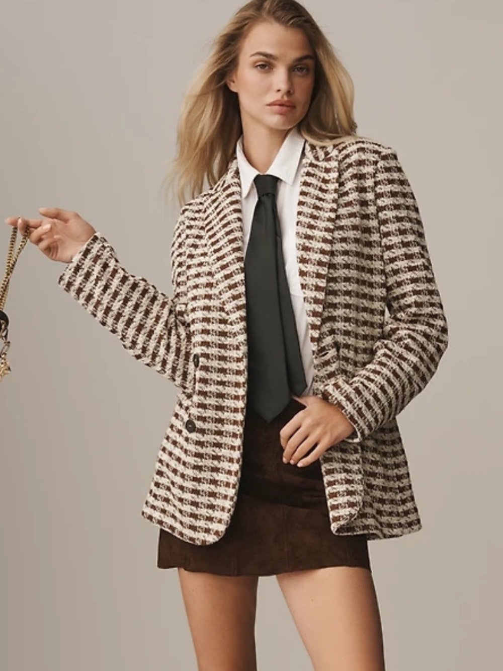 Anthropologie Dolan Left Coast Knit Houndstooth Blazer Jacket in Brown and White - Picture 2 of 6
